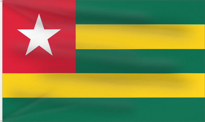 Flag, with two metal eyelets and reinforced hoist: Togo	Vo Togo	علم توغو	Banniel Togo	Togolando	Togo lipp	Togi	Tògo	Toge