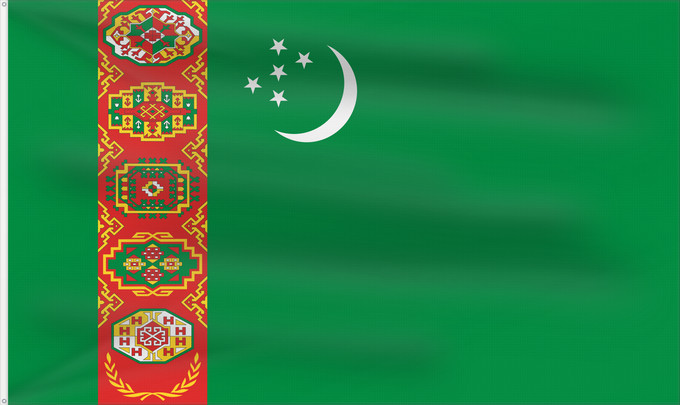 Bandera, con dos ojales metálicos y lado del asta reforzado: Turkmenistan	Turkmenistan !Turkménistan	Turkmenistán