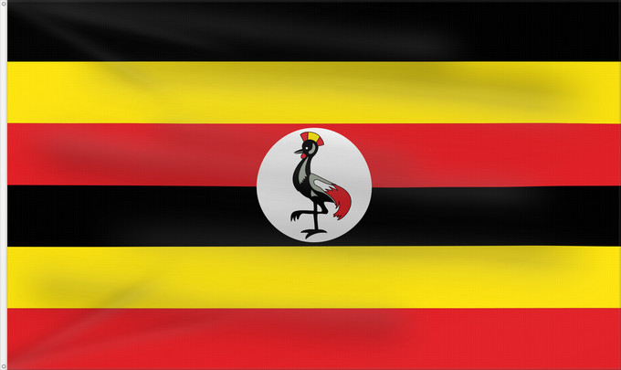 Bandera, con dos ojales metálicos y lado del asta reforzado: Uganda	L Uganda Uganda	Dell Uganda	Ugandy	Ugando	דגל אוגנדה	Ugandos	Ugandei	Ugande	Uganda Uganda