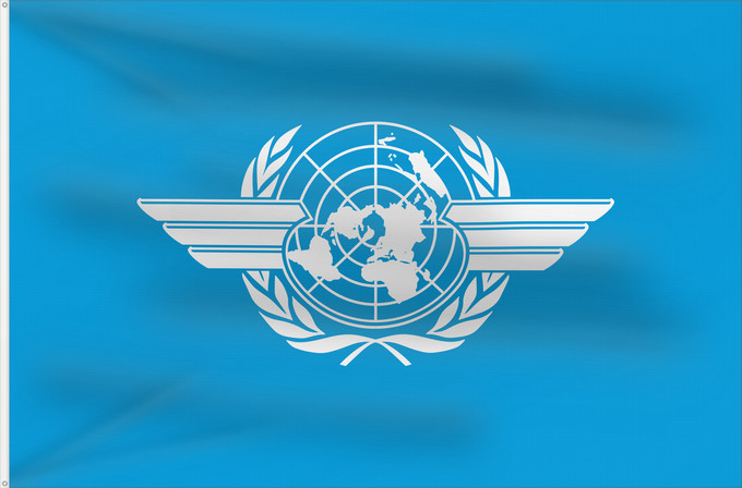 Flag, with two metal eyelets and reinforced hoist: ICAO	International Civil Aviation Organization	L Organisation de l aviation civile internationale