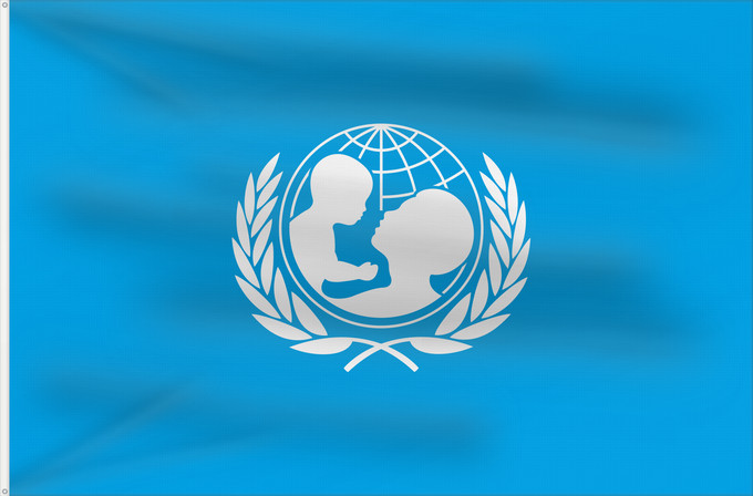 Bandera, con dos ojales metálicos y lado del asta reforzado: UNICEF