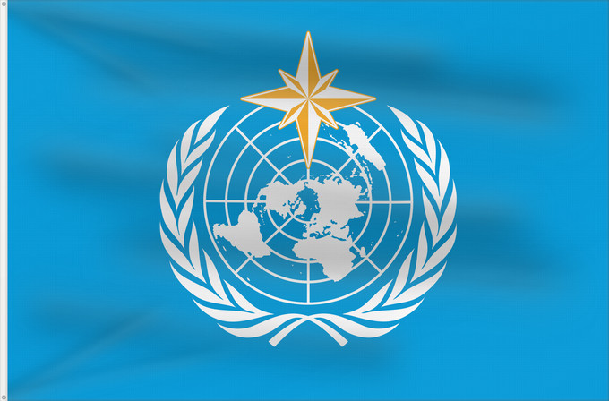 Bandera, con dos ojales metálicos y lado del asta reforzado: World Meteorological Organization	L Organisation météorologique mondiale