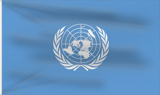 Drapeau, avec deux œillets métalliques et guindant renforcé : United Nations	United Nations, UN	Nations unies	Naciones Unidas	Vereinten Nationen	Nazioni Unite, ONU	Verenigde Naties	Das nações unidas	Organizacji Narodów Zjednoczonych  ONZ	علم الأمم المتحدة	Сцяг Арганізацыі Аб яднаных Нацый	Сьцяг Арганізацыі Аб яднаны