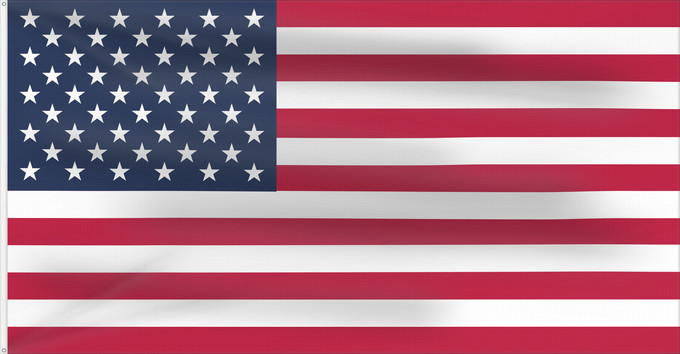 Drapeau, avec deux œillets métalliques et guindant renforcé : United States	États-Unis	Estados Unidos	Vereinigte Staaten von Amerika	Stati Uniti