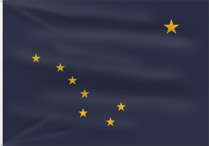 Bandera, con dos ojales metálicos y lado del asta reforzado: Alaska L Alaska Alaska Dell Alaska Banniel Alaska ᎡᏩᏐᎾ ᎦᏓᏘ Alasko De l Alaska Ka hae ‘Ālaka דגל אלסקה De Alaska Alaskam takuyaŋa Standardo di Alaska Alascae Hakʼaz Dineʼé Bikéyah Hahoodzo bidah naatʼaʼí Флаг Аляски Američke savezne države Aljaske Прапор