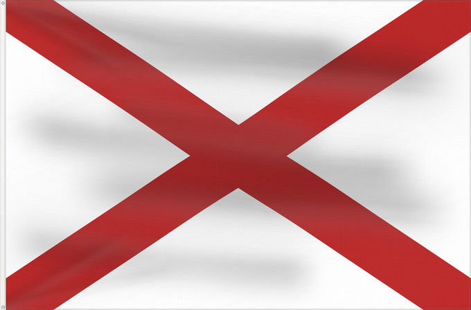 Bandiera, con due occhielli metallici e lato dell'asta rinforzato: Alabama	L Alabama	Dell Alabama	ᎠᎳᏆᎹ ᎦᏓᏘ	De l Alabama	Ka hae ‘Alapama	アラバマ州の旗	Alabamae	Élábéemah Hahoodzo bidah naatʼaʼí	Флаг Алабамы	Fu‘a o Alapama	Američke savezne države Alabame	الاباما کا پرچم