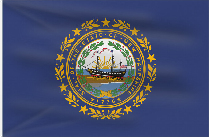 Drapeau, avec deux œillets métalliques et guindant renforcé : New Hampshire New Hampshire Nuevo Hampshire ᎠᏤ ᎭᎻᏒ ᎦᏓᏘ Ka hae Nū Hamekia Novae Hantoniae Niihémpshoo Hahoodzo bidah naatʼaʼí Флаг Нью-Гэмпшира Američke savezne države New Hampshire