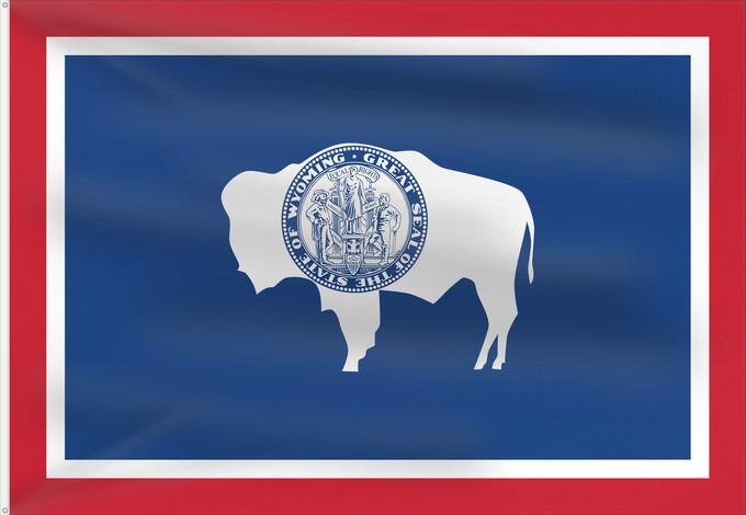 Flagge, mit zwei Metallösen und verstärktem Besatzband: Wyoming Ka hae Waiomina Vyominae Wááʼóómii Hahoodzo bidah naatʼaʼí Флаг Вайоминга Američke savezne države Vajoming