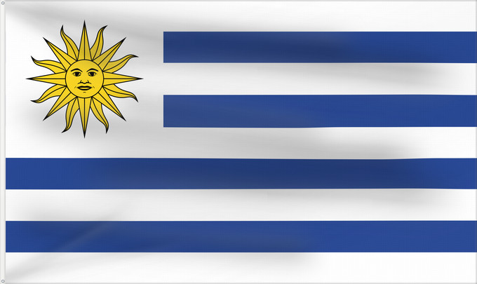 Drapeau, avec deux œillets métalliques et guindant renforcé : Uruguay	L Uruguay	Dell Uruguay	Uruguai	Urugwaju	D Uruguai	علم أوروغواي	D Uruguay	Uruwayi wiphala	L Uruguai	Urugvajo	Uruguaiko bandera	E Uruguai	Poyvi Uruguái	Irigwe	ウルグアイの国旗	Pāmitl Uruguay	Uruwayi unanchan	Флаг Уругвая	Urugvaja	Uruguays