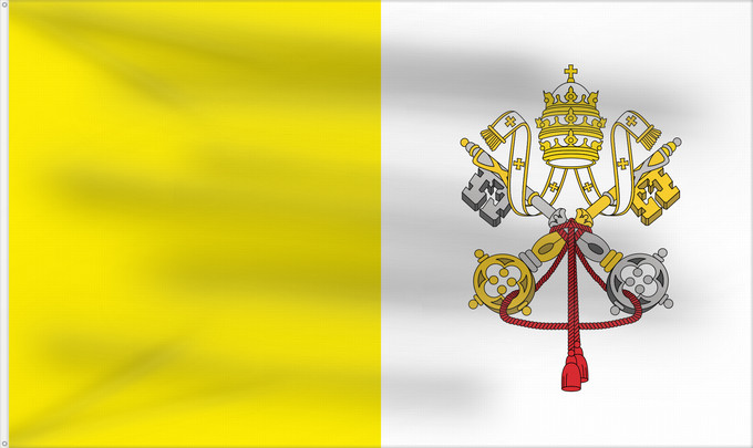 Drapeau, avec deux œillets métalliques et guindant renforcé : Vatican City  2023–present	Vatican City State	Vatican (Saint-Siège)	Ciudad del Vaticano	Vatikanstadt	Città del Vaticano