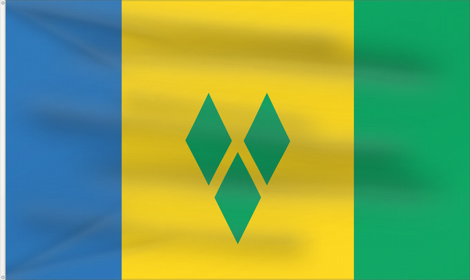 Drapeau, avec deux œillets métalliques et guindant renforcé : Saint Vincent and the Grenadines	Saint-Vincent-et-les Grenadines	San Vicente y las Granadinas	St. Vincent und die Grenadinen	Saint Vincent e Grenadine	Флаг Сент-Винсента и Гренадин	Saint Vincenta in Grenadin