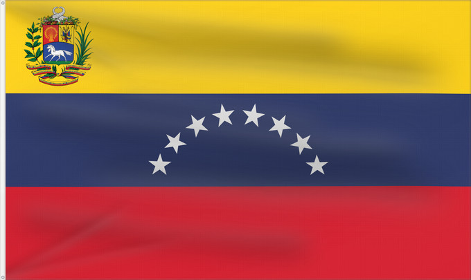 Bandera, con dos ojales metálicos y lado del asta reforzado: Venezuela Benezuela Winïxwila wiphala Veneçuela Venezuelo Venezuelako bandera Poyvi Venesuéla Winisuyla unanchan Venezuele