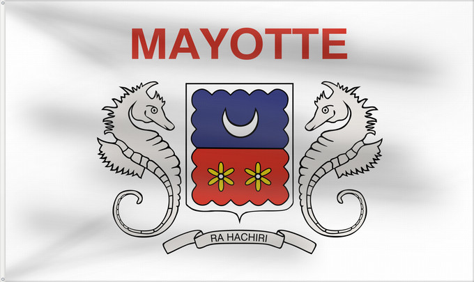 Flag, with two metal eyelets and reinforced hoist: Mayotte  local	Local, unofficial representative flag of Mayotte	Mayotte	Uso local