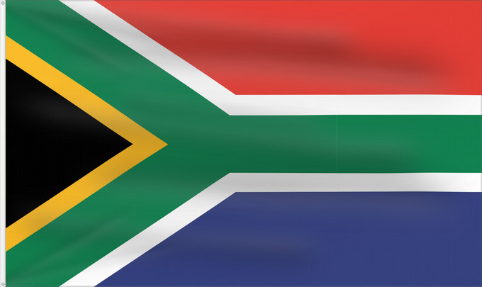 Flag, with two metal eyelets and reinforced hoist: South Africa Afrique du Sud Sudáfrica Südafrika Sudafrica South África Used color National flag | South African Government and Pantone Color Picker green rendered as RGB 000 119 073Pantone 3415 C yellow rendered as RGB 255 184 028Pantone 1235 C