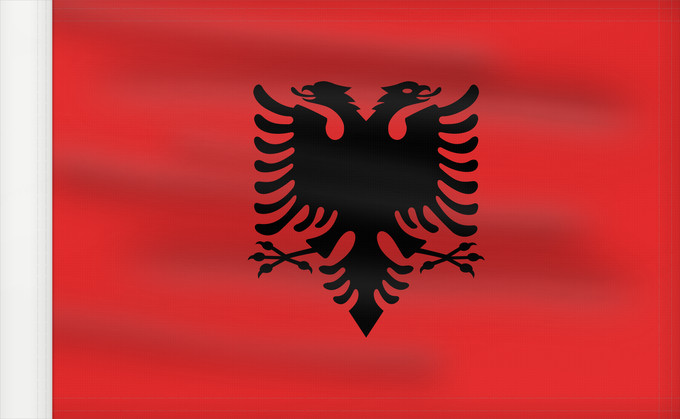 Bandera, con lado del asta reforzado: Albania	L Albanie	Albanien	Dell Albania	علم ألبانيا	Albanije	Σημαία της Αλβανίας	Albanio	Albanian	Drapél de l’Albanie	Albánia	Ala Albanyayê	Albaniae	Albanesche Fändel	Знаме на Албанија	Albaniei	Флаг Албании	S Albania	Bannera di Albanìa	Albánska	I Shqipëri
