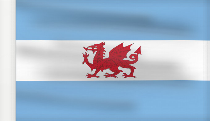 Drapeau, avec guindant renforcé : Welsh colony in Patagonia	Colonie galloise en Patagonie	Colonia Galesa de la Patagonia. Más información	Waliser Kolonie in Patagonien	Colonia gallese in Patagonia	Porth Madryn  Y Wladfa