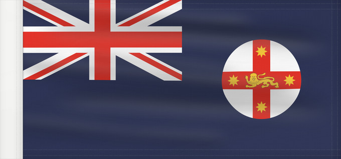Drapeau, avec guindant renforcé : New South Wales	And government ensign  internal waters only  of New South Wales	Nouvelle-Galles du Sud	Nueva Gales del Sur	New South Wale	Nuovo Galles del Sud