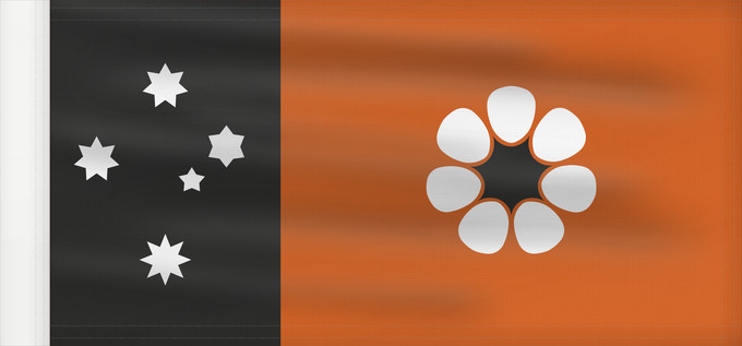 Drapeau, avec guindant renforcé : Northern Territory Northern Territory adopted on July 1, 1978 on the first day of self-government was designed by the Australian artist Robert Ingpen Territoire du Nord Territorio del Norte