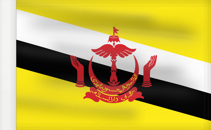 Bandera, con lado del asta reforzado: Brunei	Brunei Darussalam	Brunéi	علم بروناي	Bruneis	Brunein	브루나이의 국기	Bruney	Brunei / بنديرا بروني	ဘရူနိုင်းနိုင်ငံ၏ အလံတော်	Флаг Брунея	Bruneja	புரூணை கொடி	ธงชาติบรูไนดารุสซาลาม	Watawat Brunay	Cờ Brunei	​文莱国旗