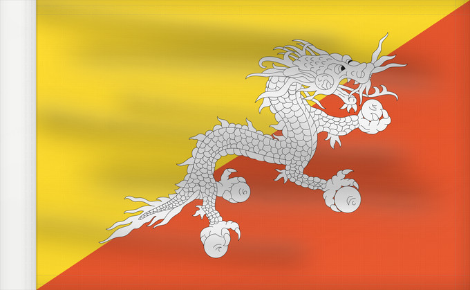 Bandera, con lado del asta reforzado: Bhutan Bhoutan Bután Butão علم بوتان ভূটানের পতাকা ཧྥ་རན་ས་ཀྱི་དར་ཆ། Bhutani lipp Bhutanin Watawat ng Bhutan भूटान का ध्वज Флаг Бутана Butana Bhutans Bhutanu ธงชาติ ประเทศภูฏาน