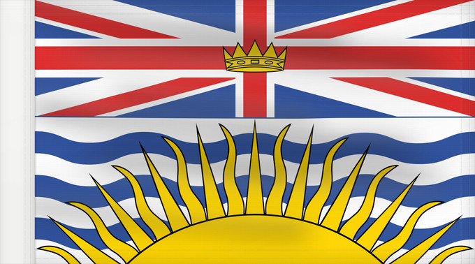 Bandera, con lado del asta reforzado: British Columbia	Colombie-Britannique	Columbia Británica	Columbia Britannica	Banniel proviñs Kolombia Vreizhveuriat  British Columbia