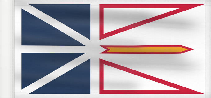 Drapeau, avec guindant renforcé : Newfoundland and Labrador	Terre-Neuve-et-Labrador	Terranova y Labrador	Neufundland und Labrador	Terranova	Banniel Douar-Nevez ha Labrador