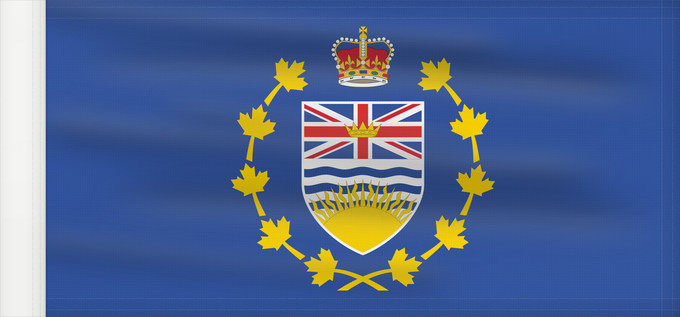 Drapeau, avec guindant renforcé : Lieutenant-Governor of British Columbia	Lieutenant-gouverneur de Colombie-Britannique	Teniente Gobernador de Columbia Británica	Lieutenant-Gouverneur von British Columbia	Luogotenente Governatore della Columbia Britannica