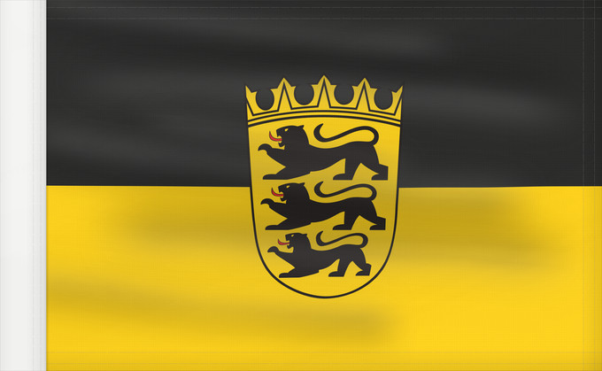Bandera, con lado del asta reforzado: Baden-Württemberg  state, lesser arms	State flag with lesser arms of Baden-Württemberg	Bade-Wurtemberg	Baden-Wurtemberg[	Landesdienstflagge Baden-Württembergs mit kleinem Landeswappen	Baden-Württemberg