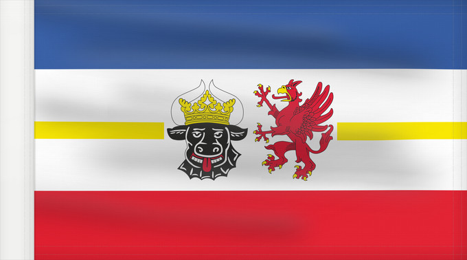 Flag, with reinforced hoist: Mecklenburg-Western Pomerania Mecklenburg-Vorpommern Mecklembourg-Poméranie-Occidentale Mecklemburgo-Pomerania Occidental Meclemburgo-Pomerania Anteriore