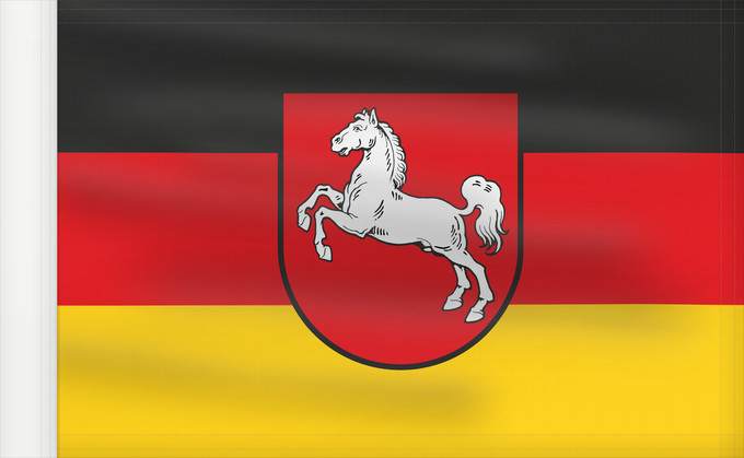 Flagge, mit verstärktem Besatzband: Lower Saxony	Baja Sajonia	Niedersachsen	Bassa Sassonia