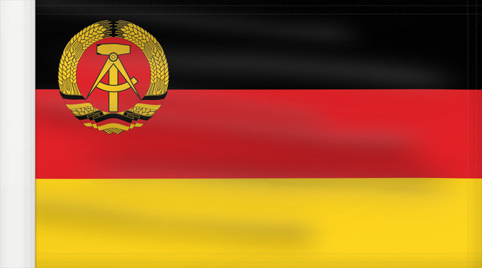 Flag, with reinforced hoist: Civil Ensign of East Germany  1959–1973	Merchant flag of the German Democratic Republic  1959–1973	Pavillon marchand de la République démocratique allemande  1959–1973	Mercante de la République démocratique allemande  1959–1973	Die Handelsflagge der Deuts