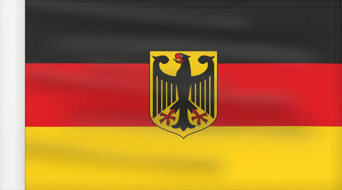 Flag, with reinforced hoist: Germany  unoff	State flag of Germany with coat of arms instead of  federal shield   unofficial variant	Allemagne (non officiel)	Alemania (no oficial)	Deutschland (inoffiziell)	Germania (non ufficiale)