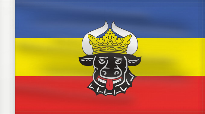Flag, with reinforced hoist: Mecklenburg 1992 proposal Mecklenburg (1992 proposal, service flag) Mecklenburg (proposition de 1992, pavillon de service) Mecklenburg (propuesta de 1992, pabellón de servicio) Mecklenburg (1992 Entwurf, Dienstflagge) Mecklenburg (proposta 1992, bandiera