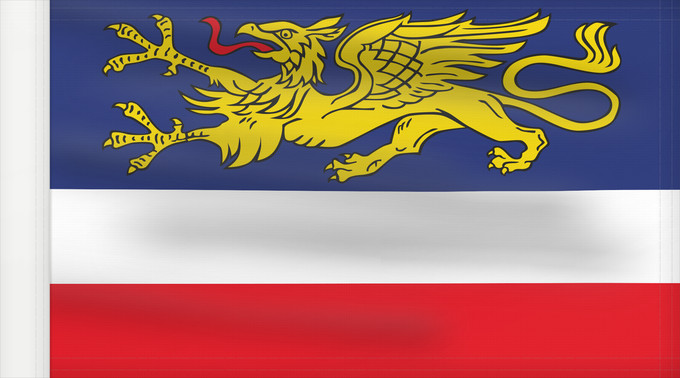Flag, with reinforced hoist: Rostock	City Rostock	Ville de Rostock	Hansestadt Rostock	Vun de Stadt Rostock
