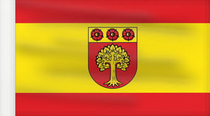 Drapeau, avec guindant renforcé : Selm Beschreibung der Flagge Die Flagge ist von Rot zu Gelb zu Rot im Verhältnis 1 3 1 längsgestreift mit dem Wappenschild der Stadt in der Mitte