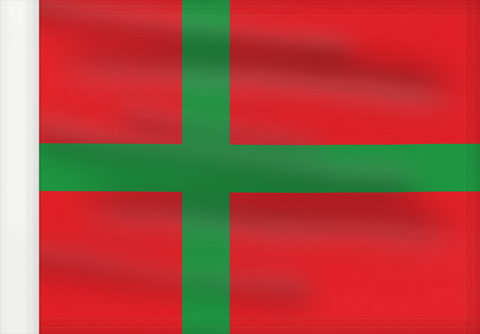 Flag, with reinforced hoist: Denmark Bornholm	Unofficial flag of Bornholm  Denmark	Bornholm (non officiel)	Bornholm (no oficial)	Bornholm (inoffiziell)	Bornholm (non ufficiale)