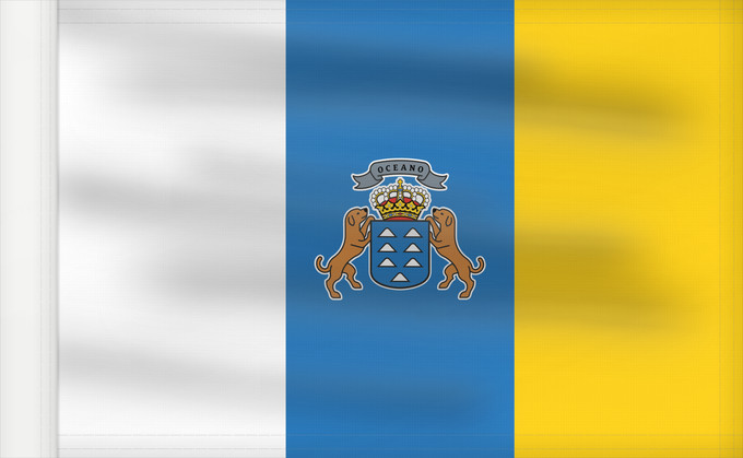 Bandera, con lado del asta reforzado: Canary Islands Communauté autonome des îles Canaries Espagne Comunidad Autónoma de Canarias España Kanarischen Inseln Isole Canarie カナリア諸島自治州の州旗。