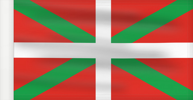Bandera, con lado del asta reforzado: Basque Country	Autonomous region of the Basque Country A white cross over a green saltire on a red field	Basque Country	Ikurriña Bandera de la Comunidad autónoma del País Vasco	Autonomen Region Baskenland Ein weißes Kreuz über grünem Andreaskreuz auf rote
