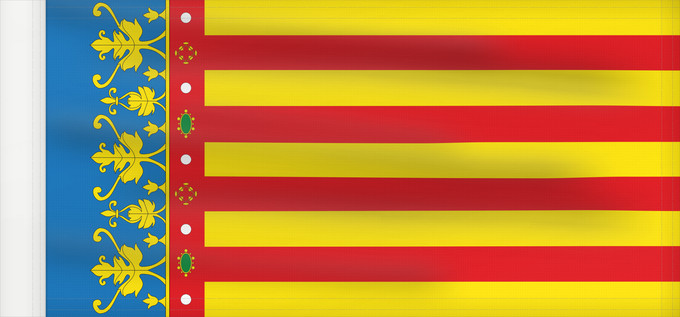 Bandera, con lado del asta reforzado: Land of Valencia  official	Land of Valencia, 1 2 ratio	Valencia Community	Comunidad Valenciana, proporciones 1 2	Valencian Community	Comunità Valenciana	D o Comunidat Balenziana	Comunidá Valenciana	Comunitat Valenciana, proporcions 1 2	Valentziako Erkideg