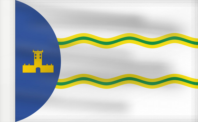 Bandera, con lado del asta reforzado: Abejuela	Abejuela  Teruel