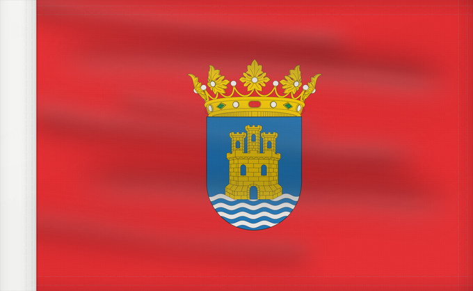Bandera, con lado del asta reforzado: Alcalá de Henares D Alcalá de Henares Alkalao Alcalá de Henaresko bandera E Alcalá de Henares Bandièra d Alcalá de Henares