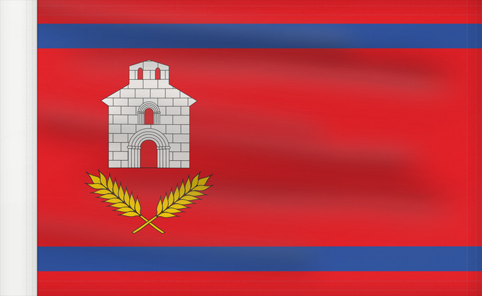 Bandera, con lado del asta reforzado: Chalamera	Chalamera-Huesca-Spain	Chalamera-Huesca Paño rojo de proporción 2/3, con dos franjas horizontales
