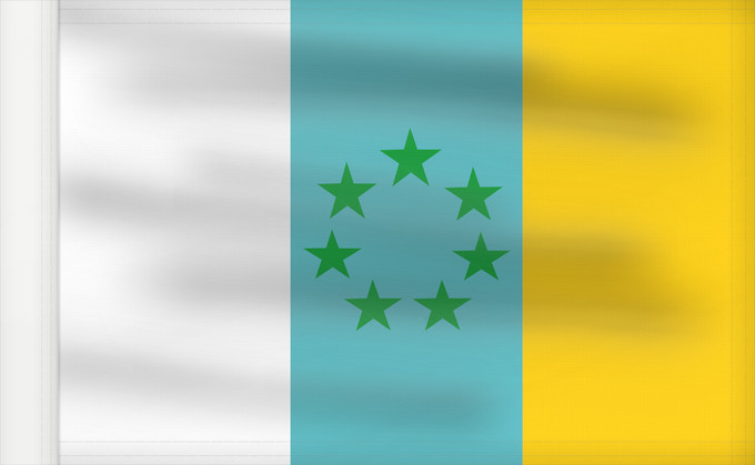 Bandera, con lado del asta reforzado: Siete Estrellas Verdes Seven Green Stars (Canary Nationalist) Sept Étoiles Vertes (Nationaliste Canari) Esta es la bandera nacionalista canaria Sieben Grüne Sterne (Kanarisch-Nationalistisch) Sette Stelle Verdi (Nazionalista Canaria)