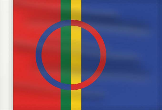 Flag, with reinforced hoist: Sami The Sami Laponie Laponia Lappland Lapponia Sámská vlajka Samea Saamen Det samiske flagget Sámi leavga Samernas