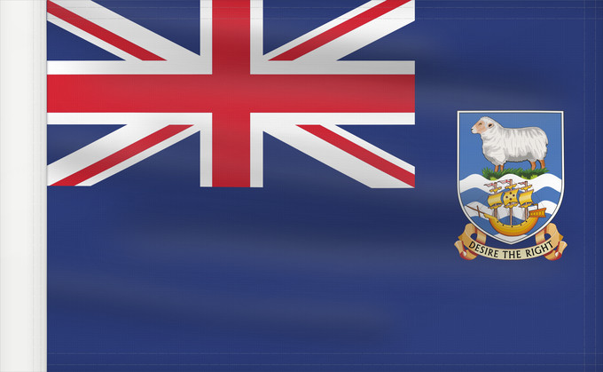 Bandera, con lado del asta reforzado: Falkland Islands	British flag of the Falkland Islands	Îles Malouines	Islas Malvinas	Falklandinseln	Isole Malvine	Ynysoedd y Falklands	Ynysow Falkland	Флаг Фолклендских островов