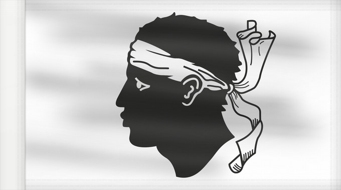 Flag, with reinforced hoist: Corsica Corse Córcega Korsika Korsyki Couleu de la Corse Vu Korsika Banniel Korsika Corsicae Corsega