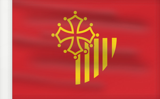 Bandera, con lado del asta reforzado: Languedoc-Roussillon	, until 2004, of the region Languedoc-Roussillon in France	Région Languedoc-Roussillon en France jusqu en 2004	Languedoc-Rosellón o Lenguadoc-Rosellón	Linguadoca-Rossiglione