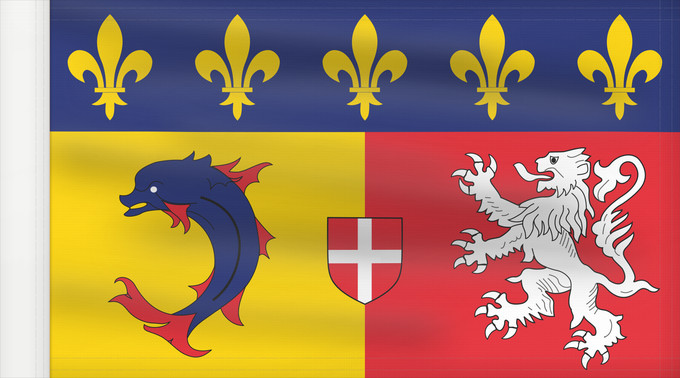 Flag, with reinforced hoist: Rhône-Alpes Region Rhône-Alpes in France Région Rhône-Alpes en France Ródano-Alpes Rodano-Alpi Franse regio Rhône-Alpes