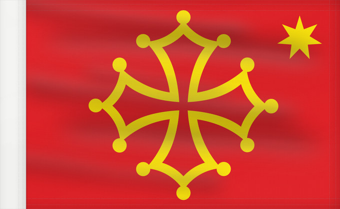 Flag, with reinforced hoist: Occitania with star Occitania L Occitanie avec étoile Occitania (con estrella) Okzitanien (mit Stern) Occitania (con stella) Banniel Okitania Bandièra occitana amb l estela Прапор історико-культурного регіону Окситанія Франція