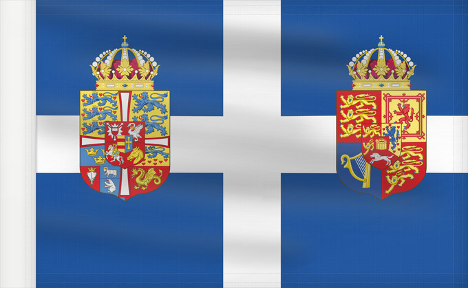 Bandera, con lado del asta reforzado: Personal flag of Queen Frederica of Greece	The Personal flag of Queen consort Frederica of Greece	Drapeau personnel de la reine Frédérique de Grèce	Bandera personal de la Reina Federica de Grecia	Persönliche Flagge von Königin Friederike von Griechenland	